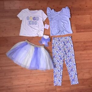NWT Girls Size 6 Easter 4 Piece Set - 2 Tops, Floral Leggings & Tulle Skirt